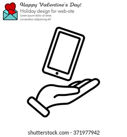 Web line icon. Smartphone in hand