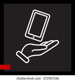 Web line icon. Smartphone in hand