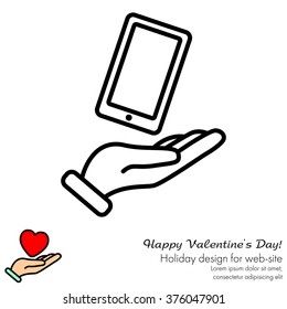 Web line icon. Smartphone in hand