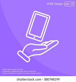 Web line icon. Smartphone in hand