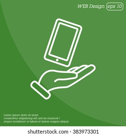 Web line icon. Smartphone in hand