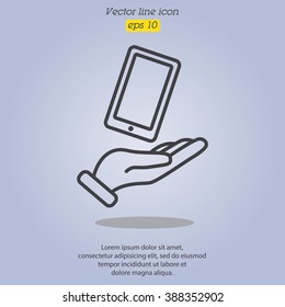 Web line icon. Smartphone in hand