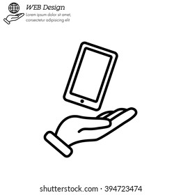 Web line icon. Smartphone in hand