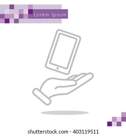 Web line icon. Smartphone in hand
