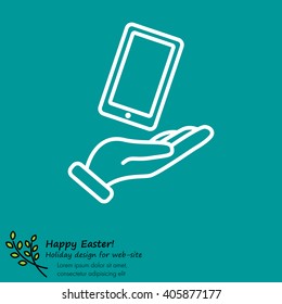 Web line icon. Smartphone in hand