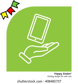 Web line icon. Smartphone in hand