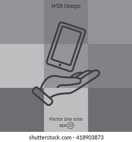 Web line icon. Smartphone in hand