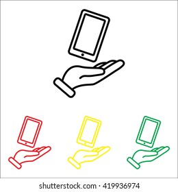 Web line icon. Smartphone in hand