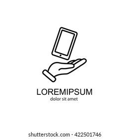 Web line icon. Smartphone in hand