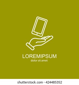 Web line icon. Smartphone in hand