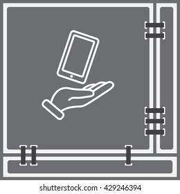 Web line icon. Smartphone in hand