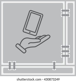 Web line icon. Smartphone in hand