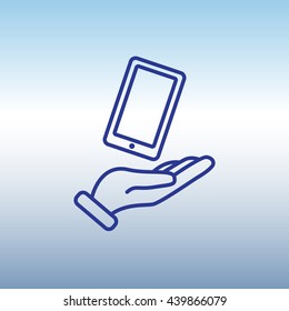 Web line icon. Smartphone in hand