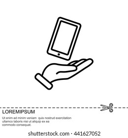 Web line icon. Smartphone in hand