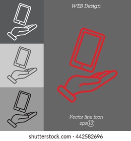 Web line icon. Smartphone in hand