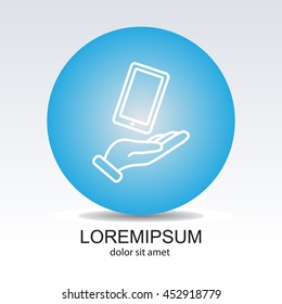 Web line icon. Smartphone in hand