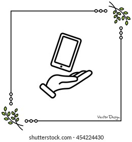 Web line icon. Smartphone in hand