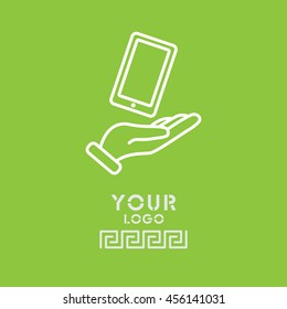 Web line icon. Smartphone in hand