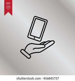 Web line icon. Smartphone in hand