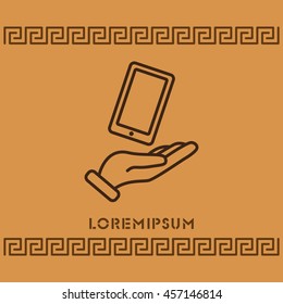 Web line icon. Smartphone in hand