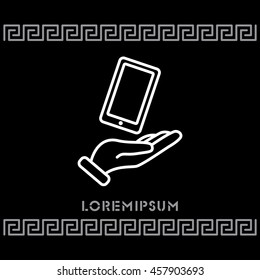 Web line icon. Smartphone in hand