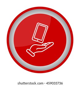 Web line icon. Smartphone in hand