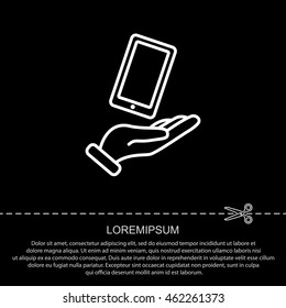 Web line icon. Smartphone in hand