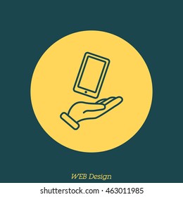 Web line icon. Smartphone in hand
