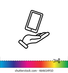 Web line icon. Smartphone in hand