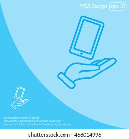 Web line icon. Smartphone in hand