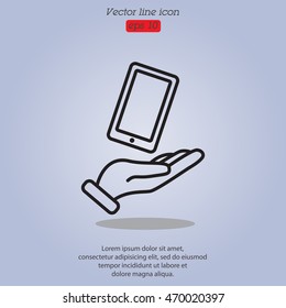 Web line icon. Smartphone in hand