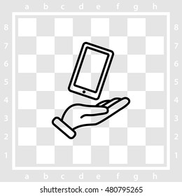 Web line icon. Smartphone in hand