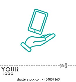 Web line icon. Smartphone in hand