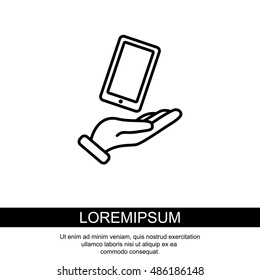 Web line icon. Smartphone in hand