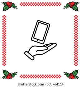 Web line icon. Smartphone in hand