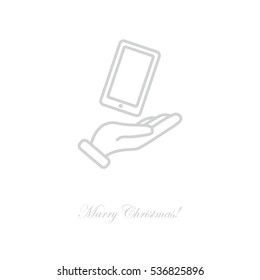 Web line icon. Smartphone in hand