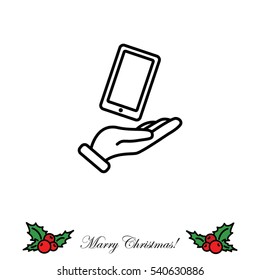 Web line icon. Smartphone in hand