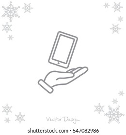 Web line icon. Smartphone in hand