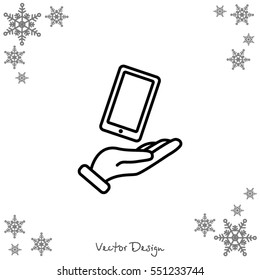 Web line icon. Smartphone in hand