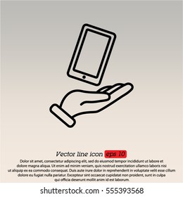 Web line icon. Smartphone in hand