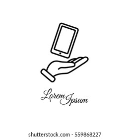 Web line icon. Smartphone in hand