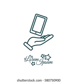 Web line icon. Smartphone in hand