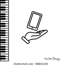 Web line icon. Smartphone in hand