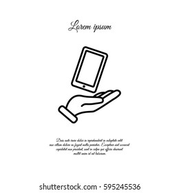 Web line icon. Smartphone in hand
