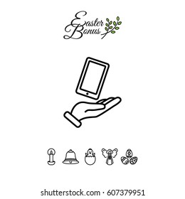 Web line icon. Smartphone in hand