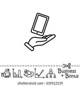 Web line icon. Smartphone in hand