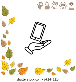 Web line icon. Smartphone in hand