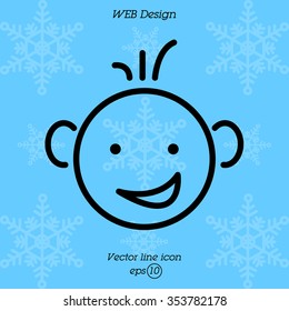 Web line icon. Smiling child, fanny baby