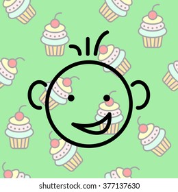 Web line icon. Smiling child, fanny baby