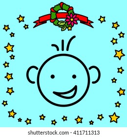 Web line icon. Smiling child, fanny baby